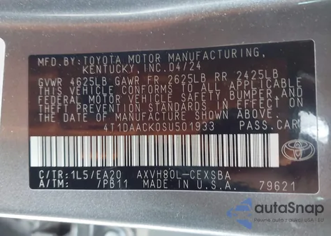 2025 Toyota Camry Se из США, поврежденный, VIN 4T1DAACK0SU501933